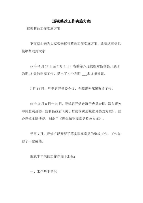 2021年巡视整改工作实施方案