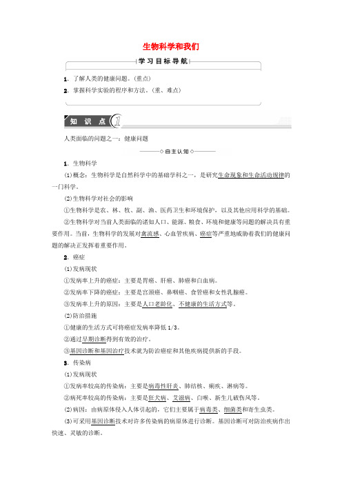 高中生物第1章生物科学和我们学案苏教版