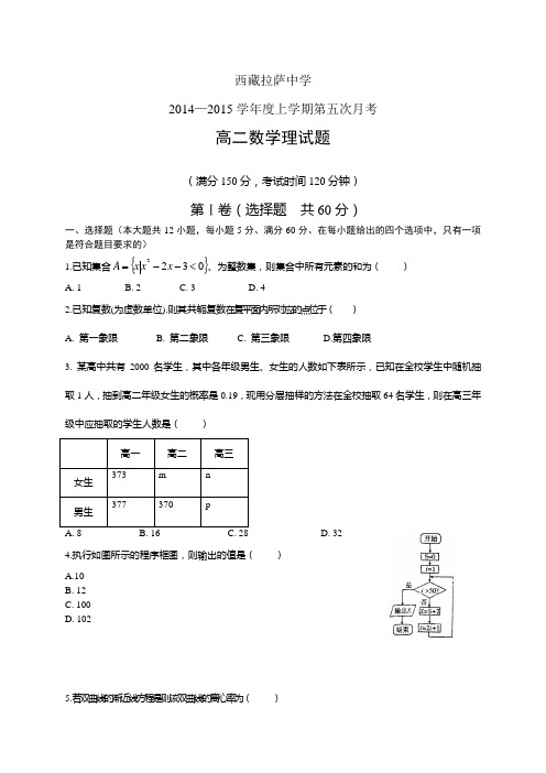 西藏拉萨中学1415学年度高二上学期第五次月考——数学