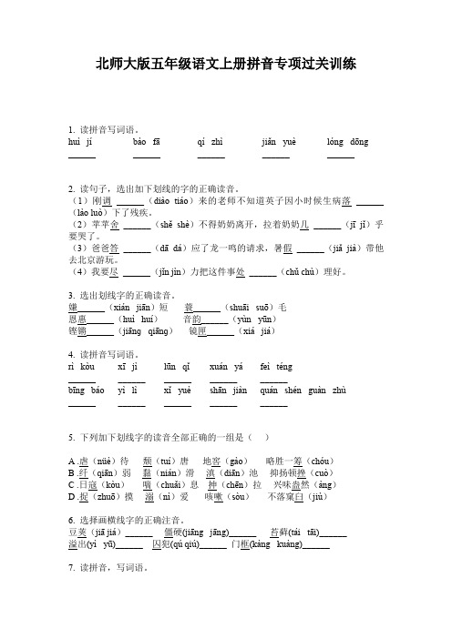 北师大版五年级语文上册拼音专项过关训练