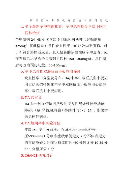 阿司匹林和氯吡格雷临床应用比较