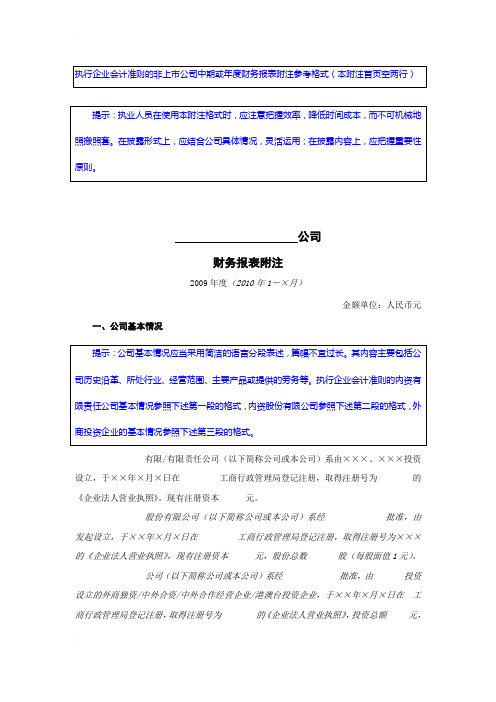执行企业会计准则的非上市公司财务报表附注模板
