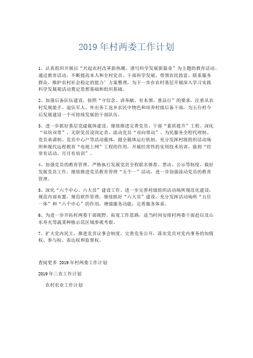 最新-2019年村两委工作计划 精品