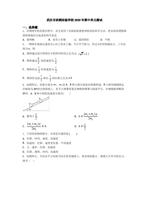 武汉市武钢实验学校2020年期中单元测试