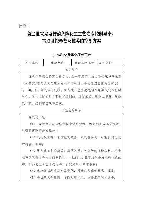第二批重点监管的危险化工工艺安全控制要求、重点监控参数及推荐的控制方案