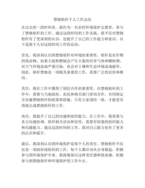 禁烧秸秆个人工作总结