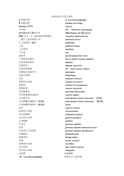 眼科词汇中英文对照要点