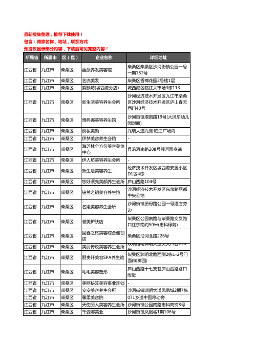 新版江西省九江市柴桑区美容院企业公司商家户名录单联系方式地址大全58家