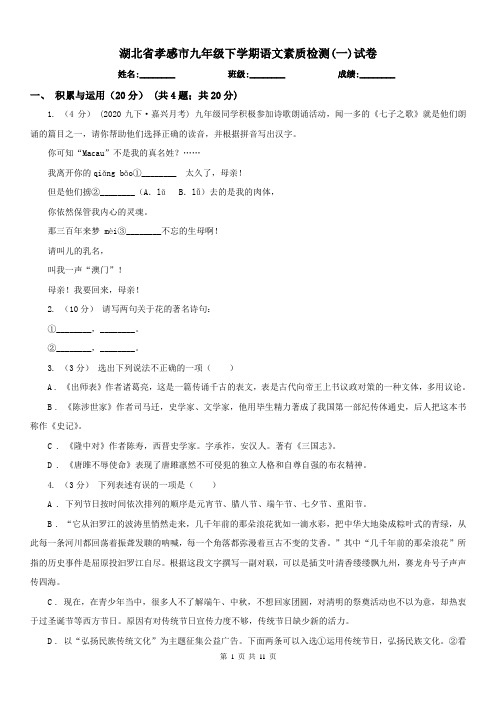 湖北省孝感市九年级下学期语文素质检测(一)试卷