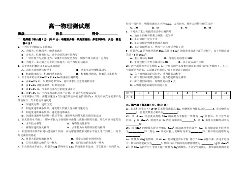 高一物理测试题(机械能)