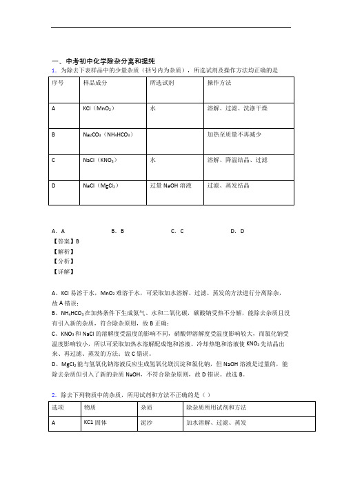 中考化学专题训练---除杂分离和提纯的综合题分类含详细答案