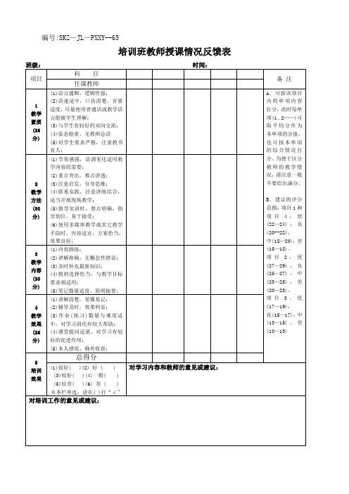 培训班教师授课情况反馈表