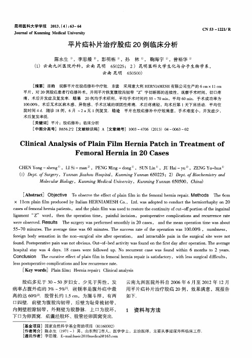平片疝补片治疗股疝20例临床分析