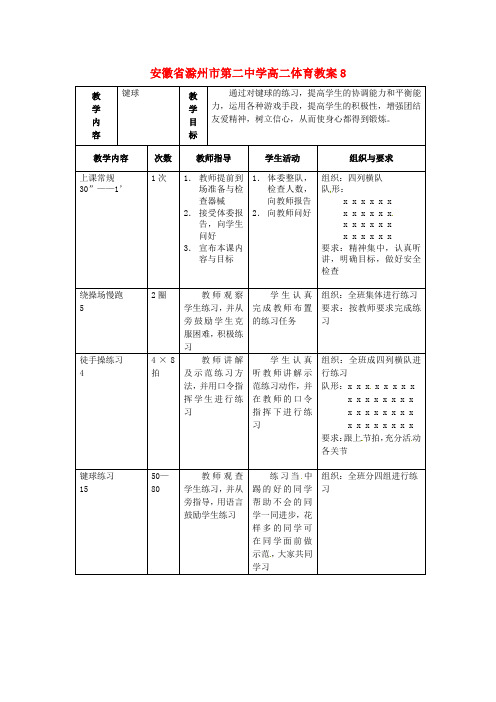 安徽省滁州市第二中学高二体育教案8