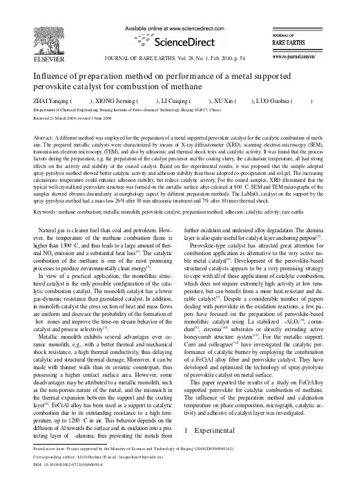 Influence of preparation method on performance of a metal supported perovskite catalyst for comb