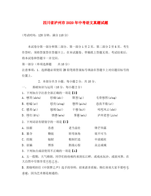 四川省泸州市2020年中考语文真题试题