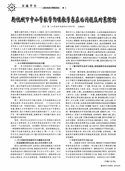 新视域下中小学数学衔接教学存在的问题及对策探析