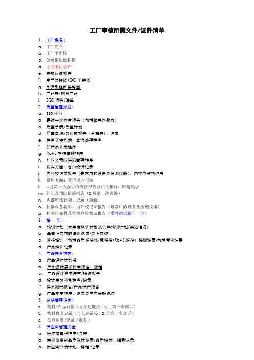 工厂审核所需文件