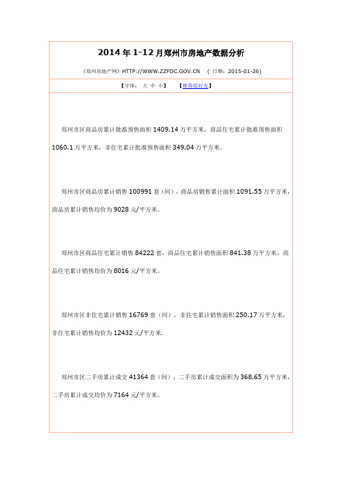 2014年1-12月郑州市房地产数据分析