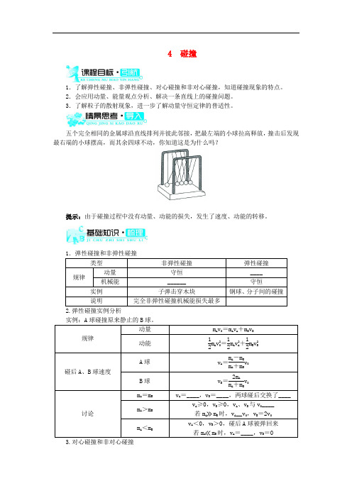 高中物理 第十六章 动量守恒定律 第4节 碰撞学案 新人教版选修35