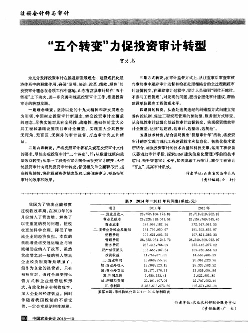 “五个转变”力促投资审计转型