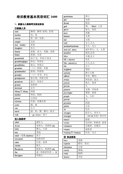 中考英语1600标准词汇分类速记表