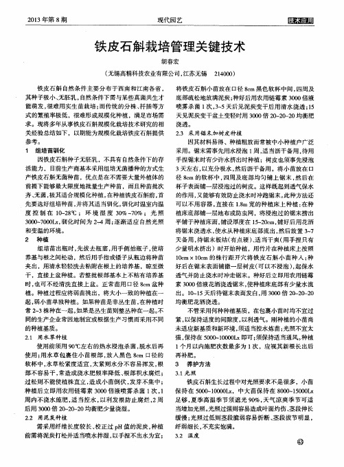 铁皮石斛栽培管理关键技术
