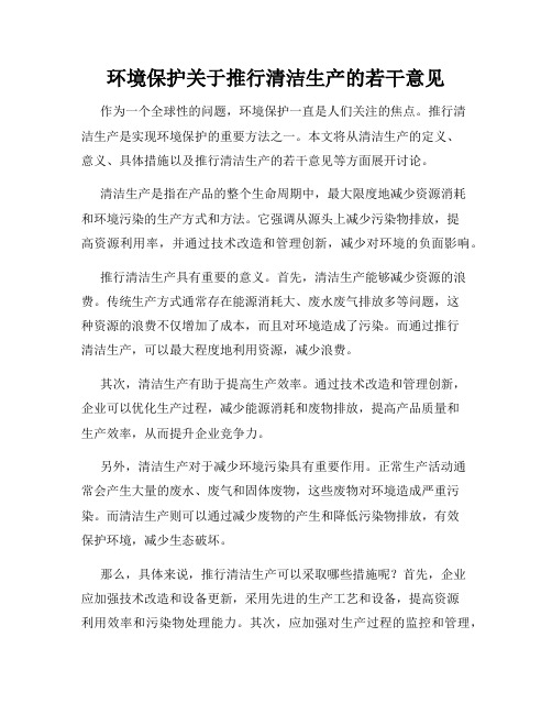 环境保护关于推行清洁生产的若干意见