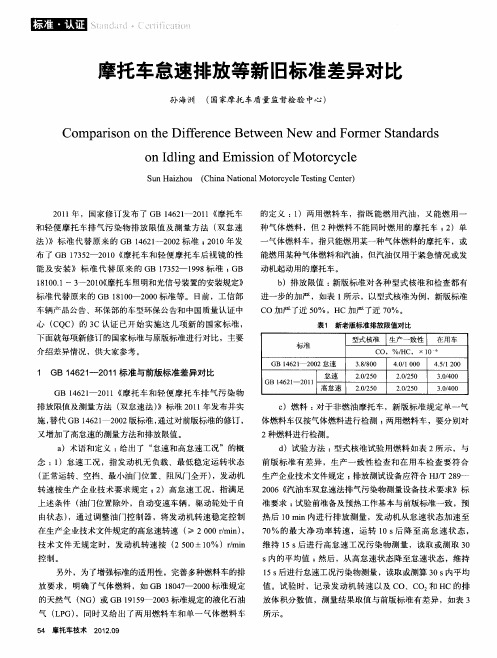 摩托车怠速排放等新旧标准差异对比