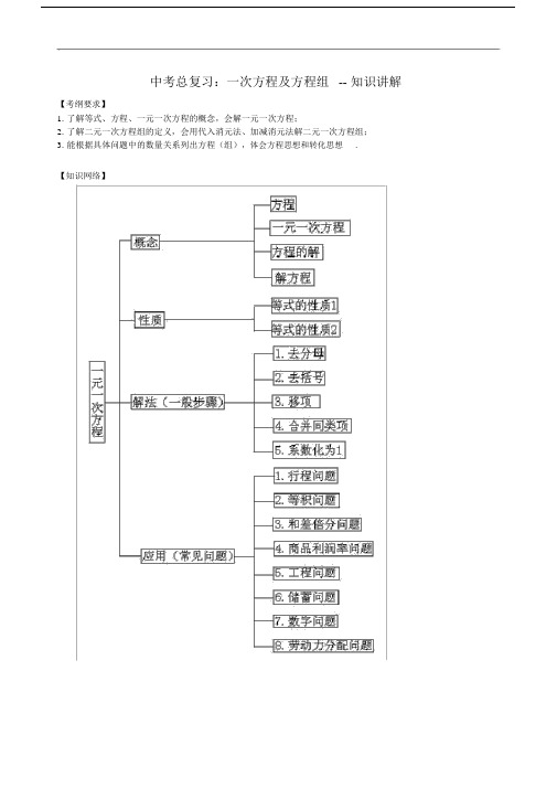 (完整word版)中考总复习：一次方程及方程组--知识讲解.doc