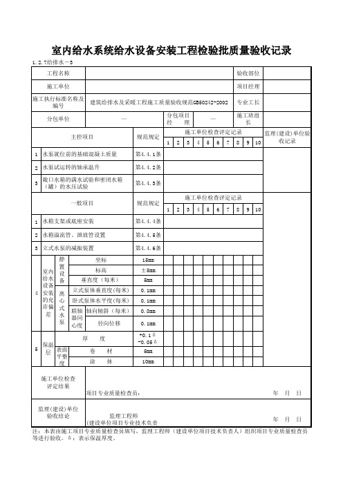 1-2-7给排水-3_室内给水系统给水设备安装工程检验批质量验收记录