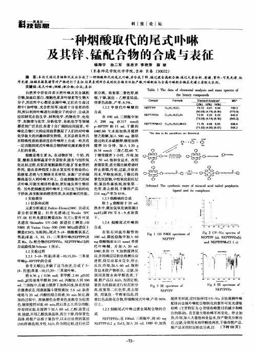 一种烟酸取代的尾式卟啉及其锌、锰配合物的合成与表征
