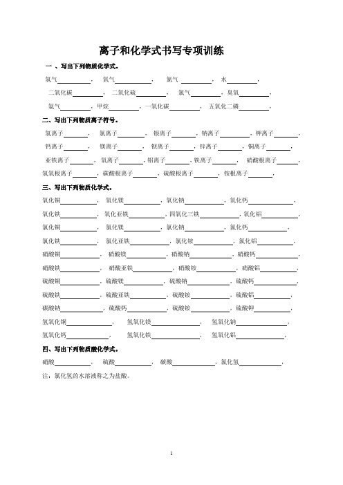 初三化学     离子符号和化学式书写专项训练