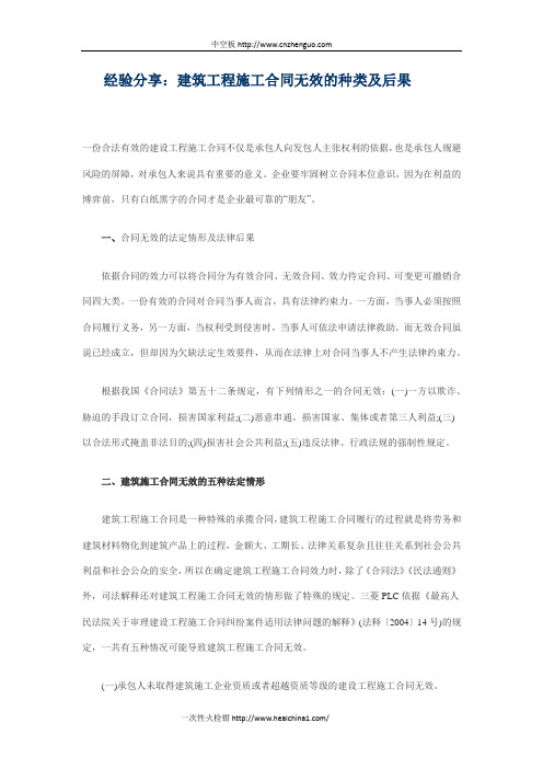 建筑工程施工合同无效的种类及后果
