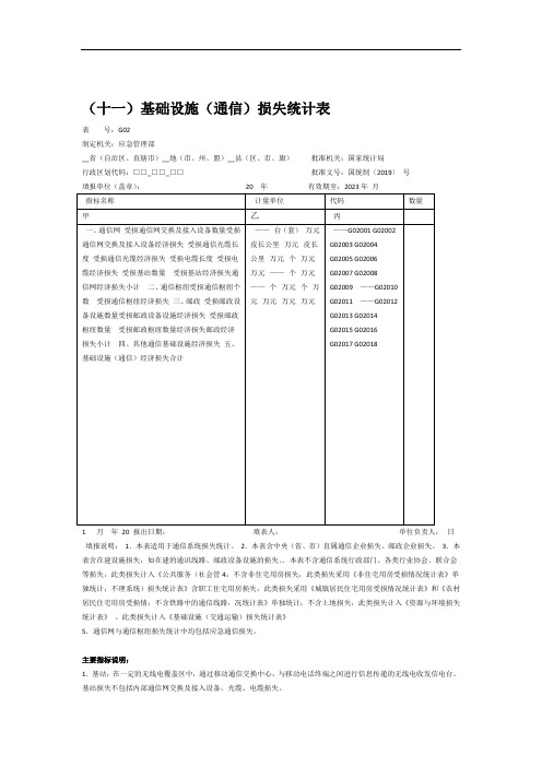 特别重大自然灾害基础设施通信损失统计表 2020版