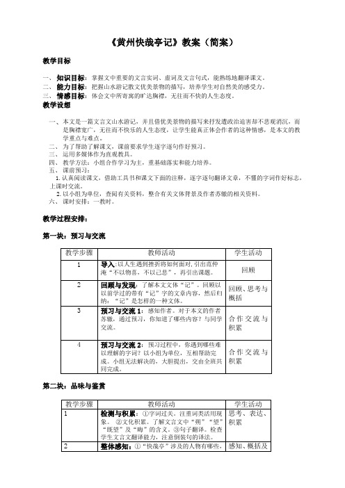 语文选修粤教版《唐宋散文选读》《黄州快哉亭记》教案