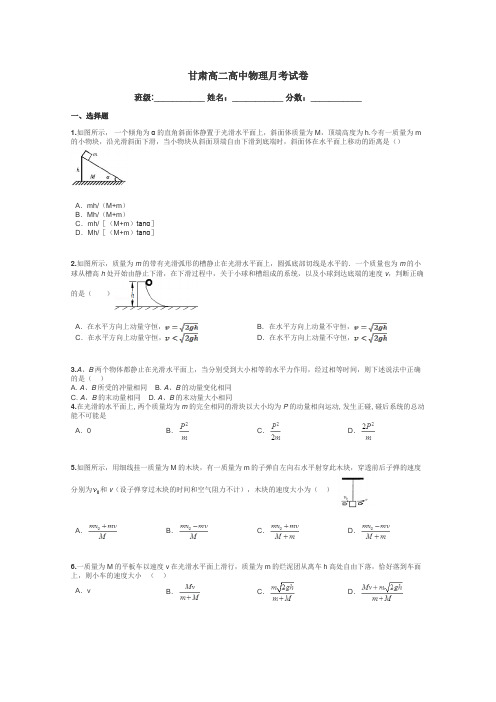 甘肃高二高中物理月考试卷带答案解析
