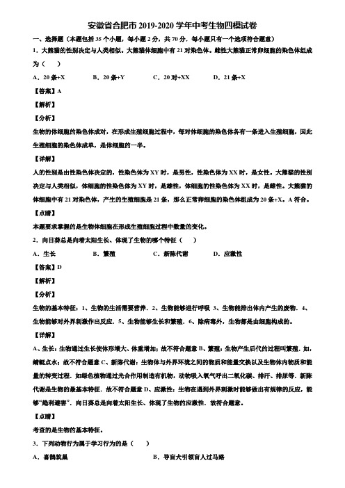 安徽省合肥市2019-2020学年中考生物四模试卷含解析