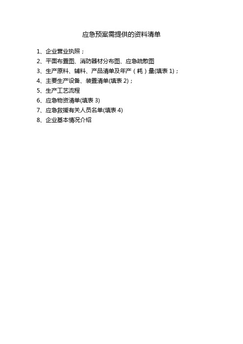 新应急预案资料清单