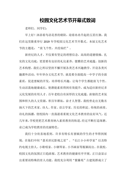 校园文化艺术节开幕式致词