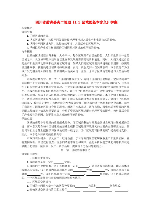 四川省射洪县高二地理《1.1 区域的基本含义》学案