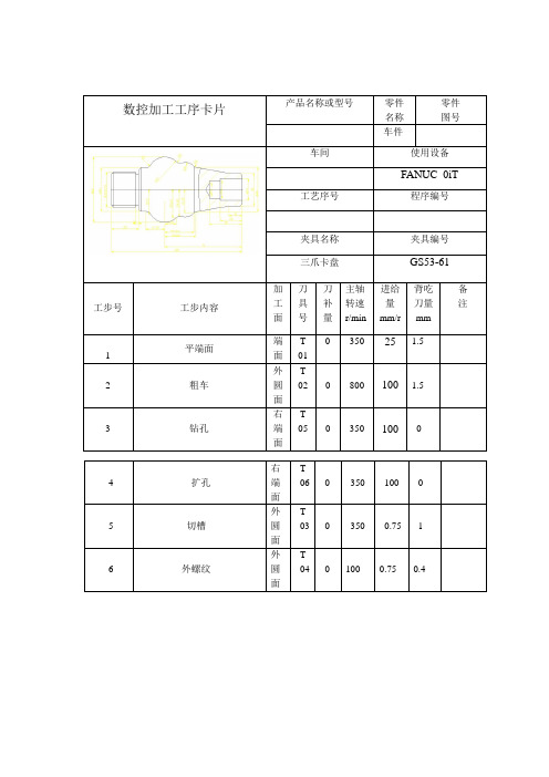 铣件工序卡片