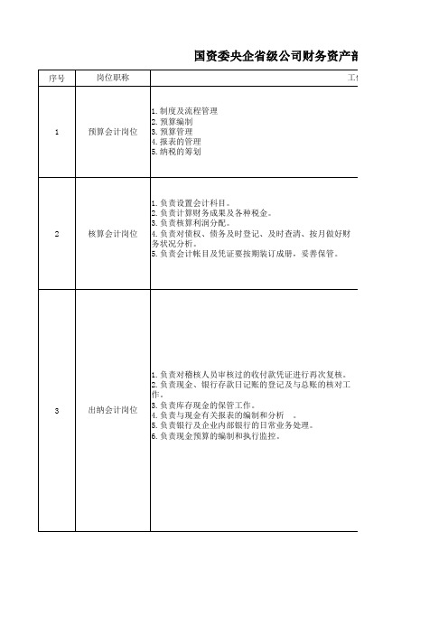 国资委央企省级公司财务资产部岗位职责说明书
