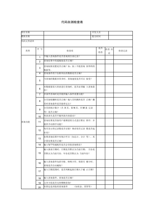 代码自测检查表
