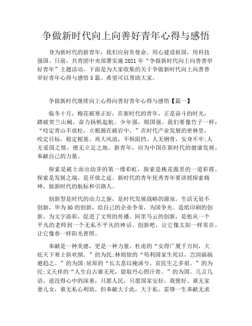 争做新时代向上向善好青年心得与感悟