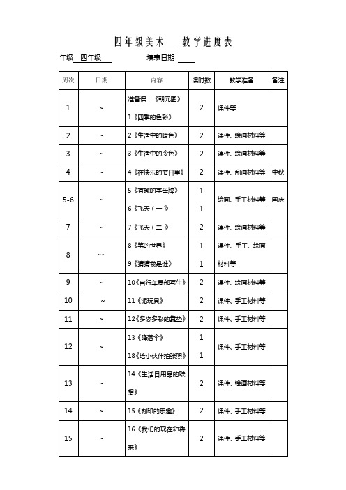四年级美术教学进度表