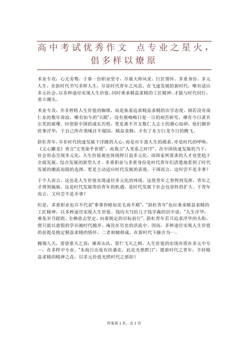 高中考试优秀作文 点专业之星火,倡多样以燎原 
