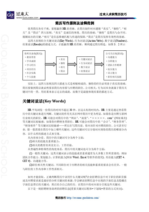 简历写作原则及诠释范例