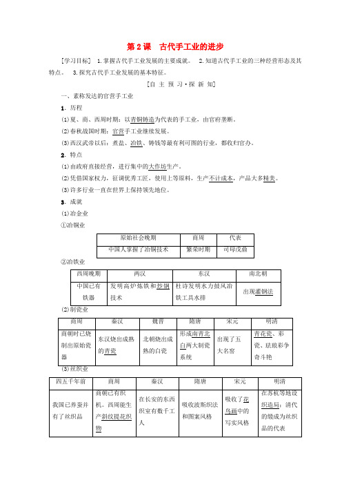 2018秋高中历史第1单元古代中国经济的基本结构与特点第2课古代手工业的进步学案新人教版