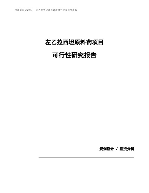 左乙拉西坦原料药项目可行性研究报告模板范文(立项备案项目申请)